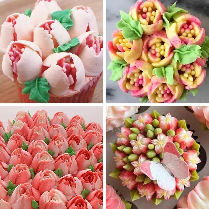82Pack Large Russian Flower Nozzles for Cake Decorating Stainless Steel Buttercream Bouquet Nozzles,Includes 65 Large Flower Nozzles,2 Leafs, 2 Converters,2 Brushes,1 Silicone,10 Framing Bags - Image 5