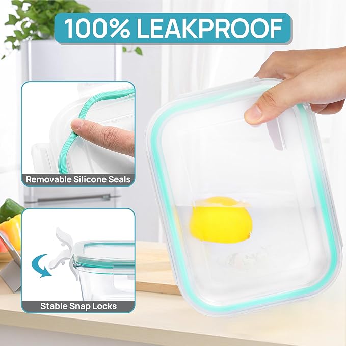 Vtopmart 18Pack Glass Food Storage Containers with Lids, Meal Prep Containers, Airtight Lunch Containers Leak Proof Locking Lids for Microwave, Oven, Freezer, Dishwasher - Image 6