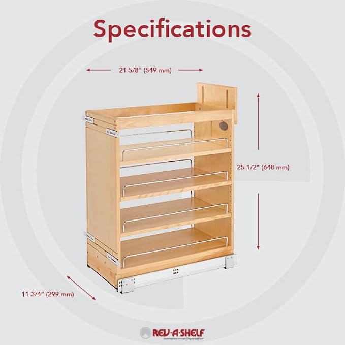 Rev-A-Shelf Maple Pullout Organizer w/ BLUM Soft-Close for Base Cabinets, Full Extension Slides & Adjustable Shelves, Min Opening Width of 11.5", 448-BCSC-11C - Image 3