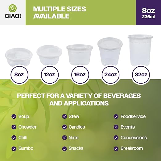 CIAO! 8OZ PP Injection Molded Soup-Deli Container with LLDPE Lid, Microwavable and BPA Free (240/240 combo pack) - Image 5