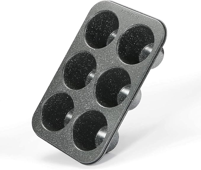 Monfish Jumbo Deep Muffin pan 6 cup large cupcake pan gray granite finish Carbon steel muffin tin 3.5x3inch cup (deep 6 cup) - Image 3
