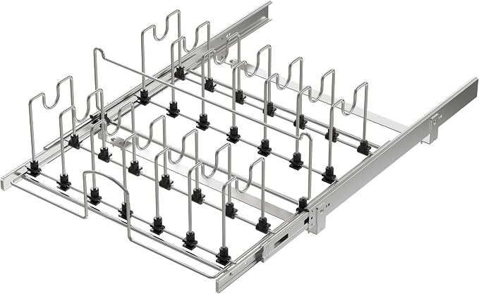 Pull Out Pots and Pans Organizer Under Cabinet, Sliding Adjustable Pot Rack with 15 Adjustable Dividers, Chrome-Plated Pot and Pan Holder Rack, Full-Extension Rail for Kitchen Organization 20" W*22" D - Image 8