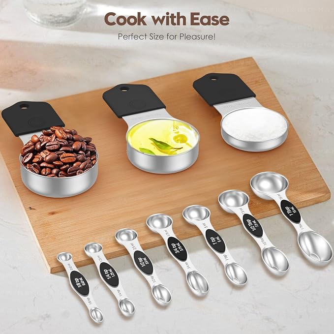 Magnetic Measuring Cups and Spoons Set – 304 Stainless Steel | Dual-Sided Markings | Space-Saving Kitchen Organizer | N52 Magnetic Nesting | 15-Piece with Leveler | Baking & Gift (Black) - Image 7