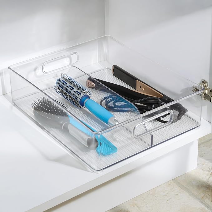 iDesign Divided Pantry Bin with Handle, Clear | For Pantry, For Refrigerator, For Freezer - Image 6