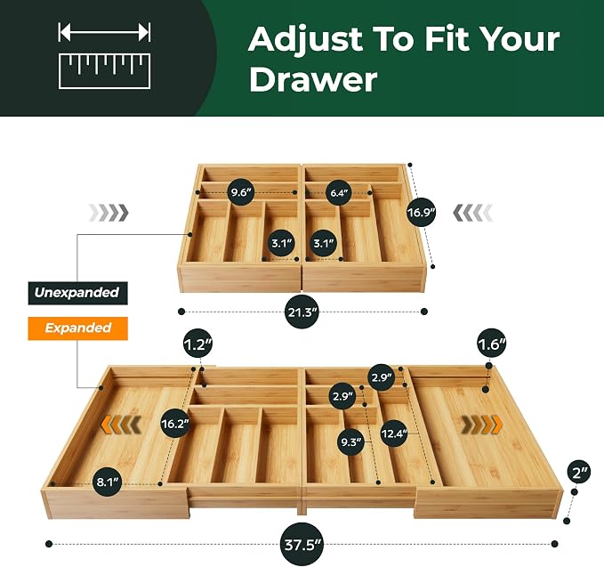 Large Silverware Organizer, 12 Slots Magnetic Connected Expandable Bamboo Utensil Drawer Organizer From 21 to 37.4 Inches, Adjustable Flatware and Cutlery Holder, Utensil Tray for Kitchen Natural - Image 4