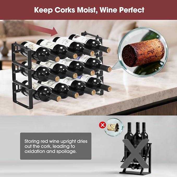 Stackable Countertop Wine Rack, 12 Wine Bottles Holder for Inside Cabinet | ICOHOT Small Tabletop Wine Holder Stand for Pantry Bar, 3-Tier Angle Adjustable Wine Bottle Rack for Tight Spaces - Image 5