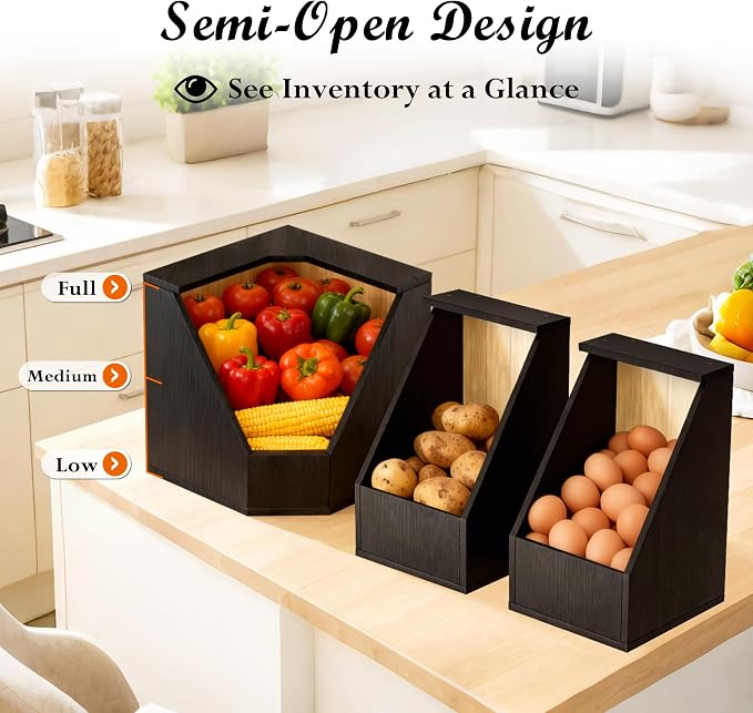 Jolitac Large Bamboo Pantry Storage Bins, Potato Onion Storage Bin | Pantry Organizers and Storage, Produce Vegetable Organizer, Set of 3 - Image 2