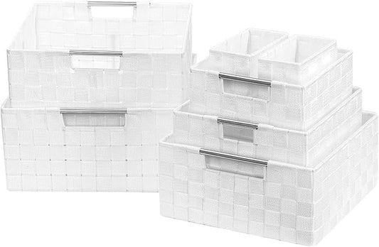 Sorbus Storage Baskets for Organizing (Set of 7), Mesh Hand-Woven Design, Linen Closet Organizers and Storage, Organizer Storage Baskets for Shelves, Variety Pack Organizers and Storage (White) by Sorbus