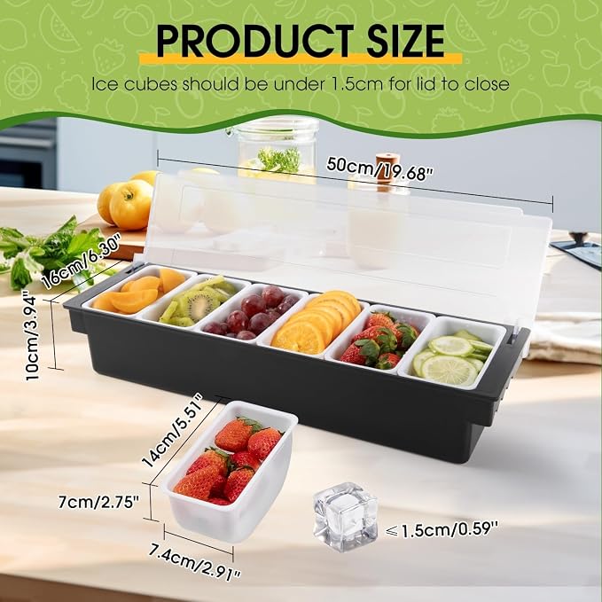 Ice Cooled Condiment Caddy with Lid, 6 Removable Bins | Ice chamber keeps toppings chilled, quick refill & easy cleaning, frosted cover, carry handles, for bars buffets parties - Image 3