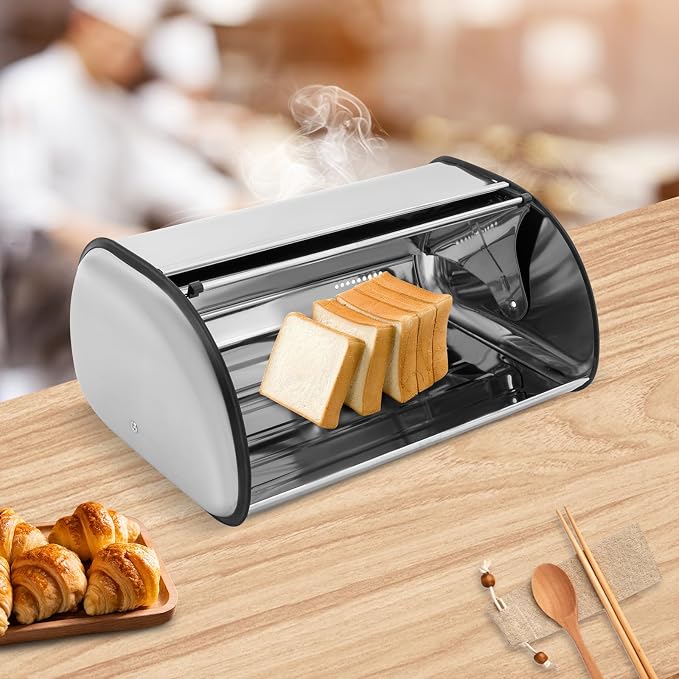 Stainless Steel Bread Box, 17.1" Large Capacity Bread Bin with Ventilation Holes, Modern Metal Bread Storage Container for Kitchen Countertop - Home & Commercial Use - Image 5