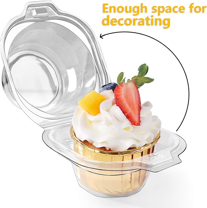 60 Packs Individual Cupcake Containers Stackable Single Compartment Cupcake Disposable Carrier Holder Box Deep Dome Clear Plastic BPAFree (60 counts) - Image 3