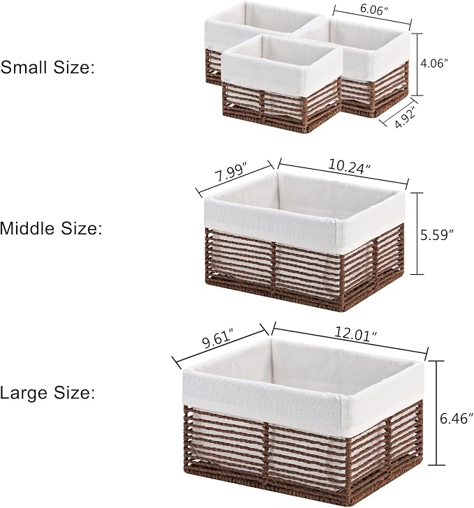 Wicker Storage Basket, Hand-Woven Paper Rope Woven Baskets, Rectangular Small Wicker Baskets for Organizing, Cube Storage Bins for Closet/Clothes/Dresser, Brown, 5-Pack - Image 5