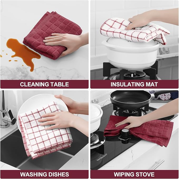 Homaxy Large Premium Cotton Kitchen Towels 16"x 28", 4 Pack, Red | Natural Ring Spun 390 GSM Dish Towels, Super Absorbent Terry Kitchen Hand Towels, Soft Tea Towels with Hanging Loop - Image 4