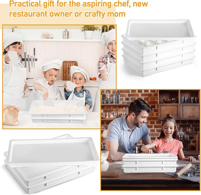 Tioncy 4 Pcs Pizza Dough Proofing Box Dough Container Stackable Trays with Lids Pizza Storage Container Collapsible for Storage Safekeeping, 25.98'' x 17.91'' x 3.23'', 4 Trays and 1 Covers - Image 7