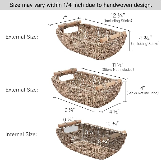 StorageWorks Set of 4 Storage Baskets, Rectangular Wicker Baskets with Built-in Handles - Image 3