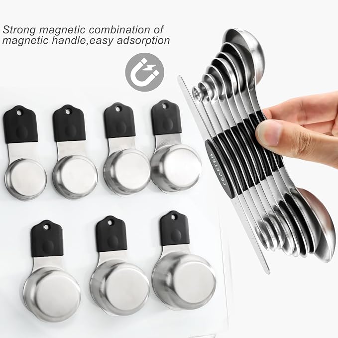 Magnetic Measuring Cups and Spoons Set of 16 Includes 7pcs Stainless Stee Stackable Nesting Magnetic Measuring Cup 9pcs Magnetic Measuring Spoon for Dry and Liquid Ingredients - Image 4