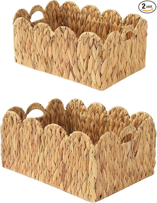 Wicker Storage Baskets with Handles, Woven Organizer, 2-Pack | 2-pack natural wicker baskets with handles in large and small sizes; woven organizers for home, kitchen and nursery storage. by Unknown