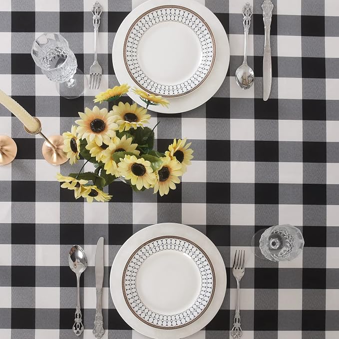 Cupuamon 2 Pack Waterproof Polyester Fabic Rectangle Checkered Tablecloth，60x102 Outdoor Table Cloth，Oil Stain Prevention Table Cloth for Pinics and Parties（Black and White） - Image 4