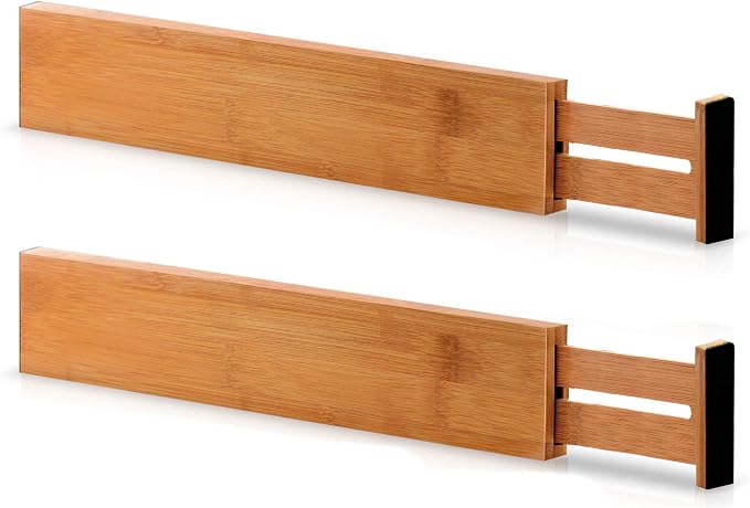 Adjustable Bamboo Drawer Divider Organizers - Fits Large Drawers Sized 17.5" Upto 22"- Expandable Kitchen Drawer Organizer Separators for Utensils, Dresser, Clothes, Bedroom, Bathroom 2-Pack, Natural by Bamb%C3%BCsi