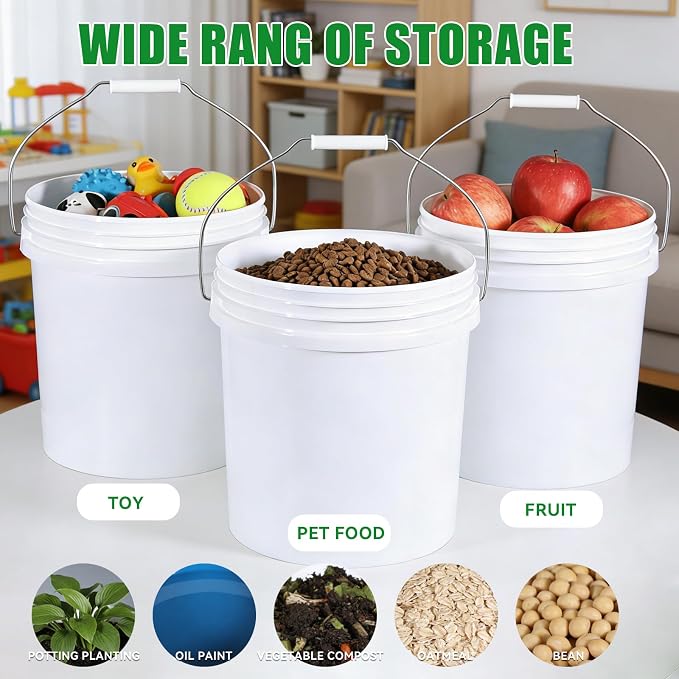 18-Pack 2.5 Gallon Plastic Bucket with Handle – White Heavy-Duty Food Grade Water Storage Buckets for Cleaning, Paint, Ice, Halloween & More - Image 5