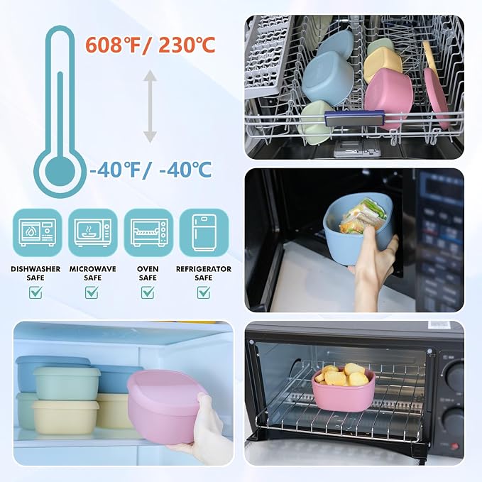 Anatole Silicone Food Storage Containers Set of 6 Lunch Box Bento with Lids BPA Free Dishwasher Microwave Oven Freezer Safe (6.7oz*2, 10oz*2, 20oz*2) Pink Blue - Image 4