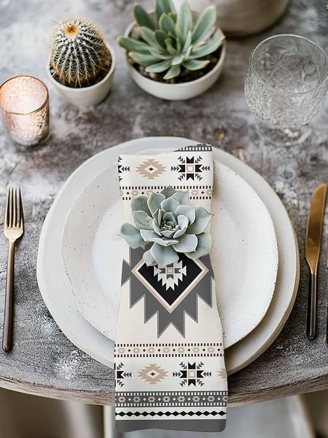 Boho Southwest Cloth Napkins Washable Set of 6, 20 x 20 Inch Reusable Aztec Tribal Ethnic Geometric Aesthetic Dinner Table Napkins Cloth Bulk for Weddings Kitchen Restaurants Hotel Events Parties - Image 3