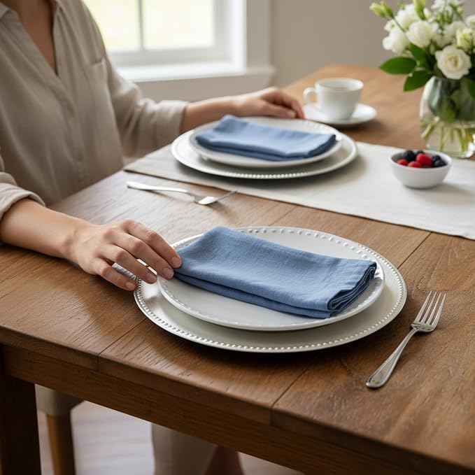 Linen Napkins –100% French Flax – Stonewashed Pure Linen Cloth Napkins - Size 18 Inch x 18 Inch – Set of 4 (Dusty Pastel Blue) - Image 8