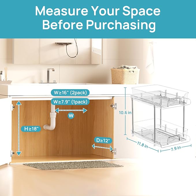 Vtopmart 4 Pack Pull Out Bathroom Under Sink Organizer with Dividers (S-Divided) - Image 5