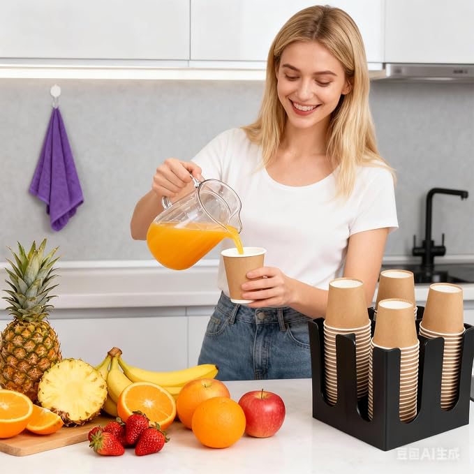 Black Commercial Cup and Lid Holder with Straw Organizer,Disposable Coffee Cup Condiment Dispenser for Countertop Org, Bar, Beverage Cup, Kitchen, Breakroom 8.66"x8.66"x7.87" (Square cup holder) - Image 7