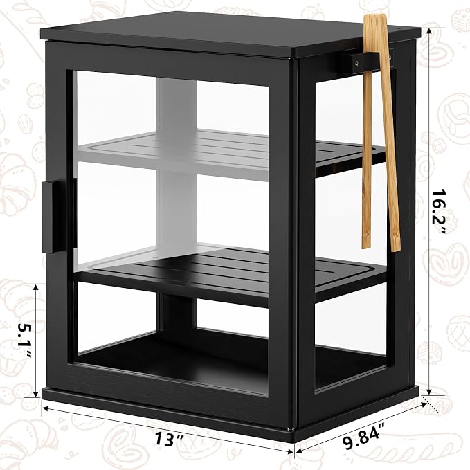 WOWLIVE Bread Box for Kitchen Countertop, 3 Layers Bread Storage Container | Large Bamboo Bread Bin for Homemade Bread with Window, Farmhouse Breadbox Organizer for Kitchen, Cabinet, Black, Meduim - Image 3