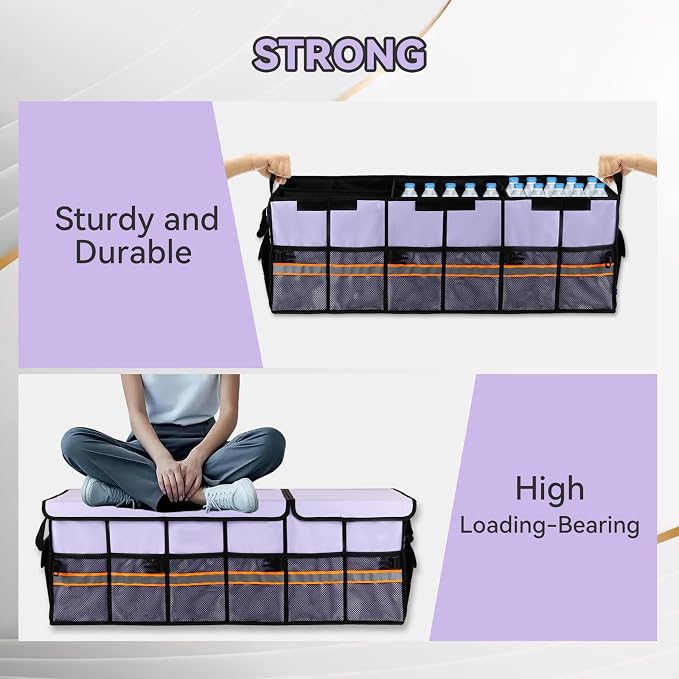 Car Trunk Organizer with Lid,Collapsible Car Storage Organizer with Multi Compartments and Securing Straps for SUV,Sedan,Jeep-Cyan - Image 5