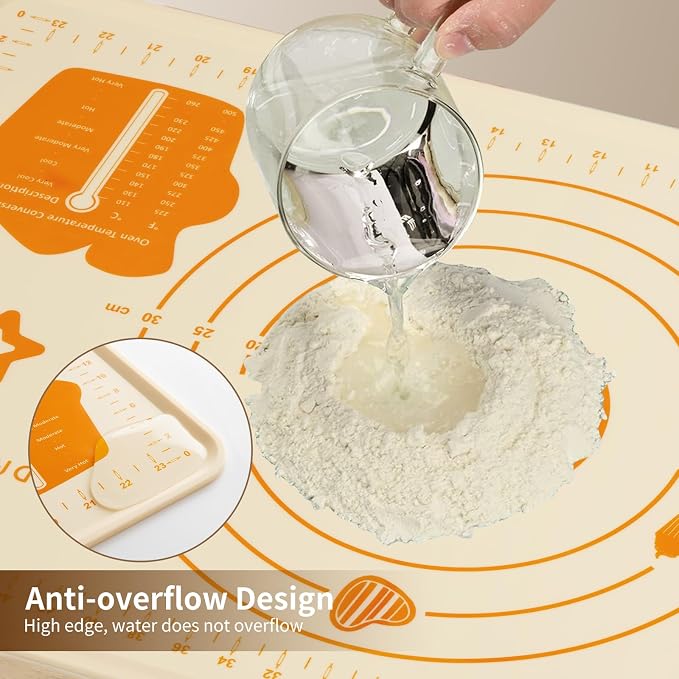 DANIA & DEAN 26"x16" 1.1mm Ultra-Thick Baking-Themed Silicone Pastry Mat | Non-Slip & Non-Stick Mat with 4.5mm Raised Edges & Measurements, Anti-Spill for Dough, Bread, Cookies & Pizza Counter Sheet - Image 2