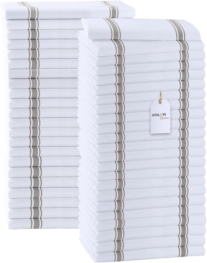 Dish Towels Set (Value Pack of 45) Size 15x25 Inch, 100% Cotton Soft & Absorbent Kitchen Towels, Tea Towels, Reusable Cleaning Cloths for Household Cleaning (Grey) by Avalon+Kitchen