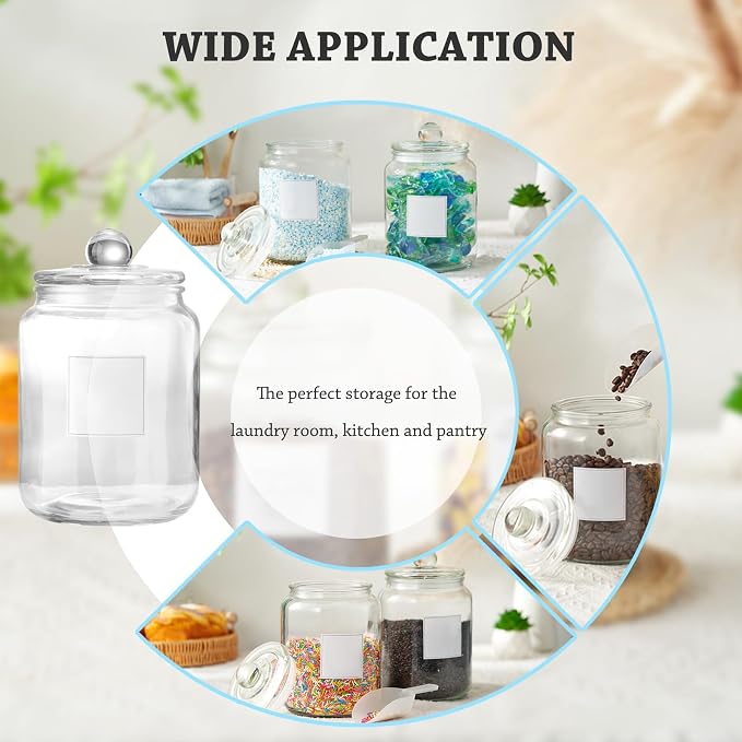 FyndraX Laundry Glass Jars with Dryer Sheets Holder, Containers with Scoop and Labels for Laundry Room Organization and Storage Detergents Pods or Powder, Scent Booster Beads, Set of 3 - Image 8
