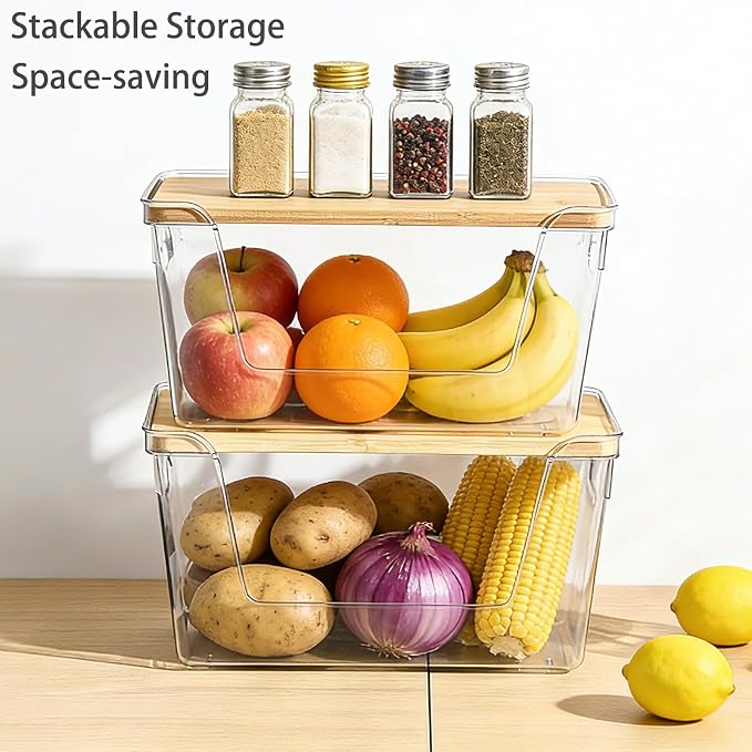 4 Set Potato And Onion Storage Bins with Bamboo Lid, Clear - Image 3