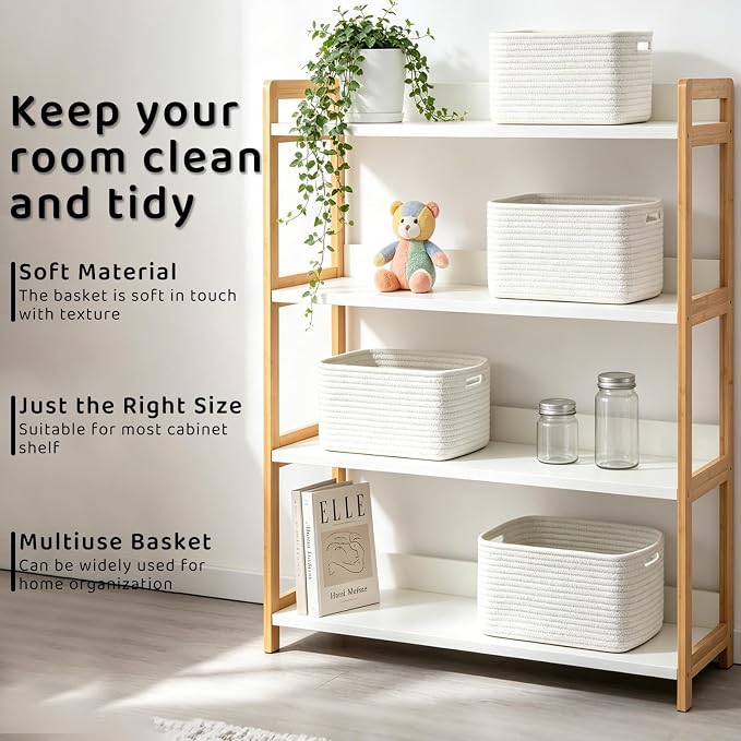 4 Pack Large Storage Baskets for Organizing, 16''Lx12''Wx8''H Woven Baskets for Storage Toys, Towels, Books, and Clothes, Cotton Rope Basket for Shelves with Handle - Image 5