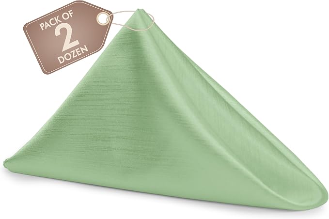 17 x 17-Inch Shantung Satin Cloth Napkins, Sage, Set of 24 | Bulk Case of 2 Dozen, Square, 100% Polyester Fabric, Reversible, Faux Dupioni Silk Reverse Side, Machine Washable, Green by UltimateTextile