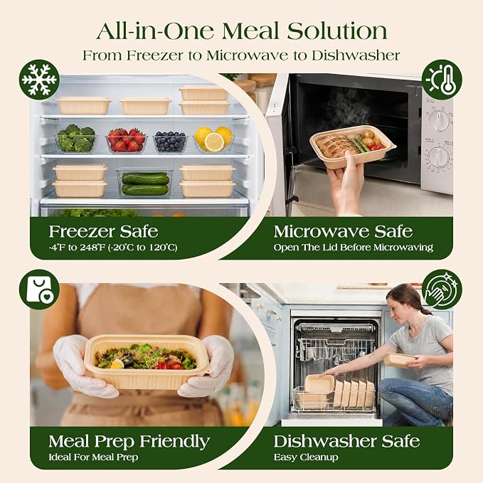100 Piece (50 Pack) Meal Prep Containers with Lids, 16 oz Cornstarch Small Food Storage Containers Plant-based Lunch Box for Salad, BPA Free Plastic Disposable Take Out Boxes Microwave & Freezer Safe - Image 5