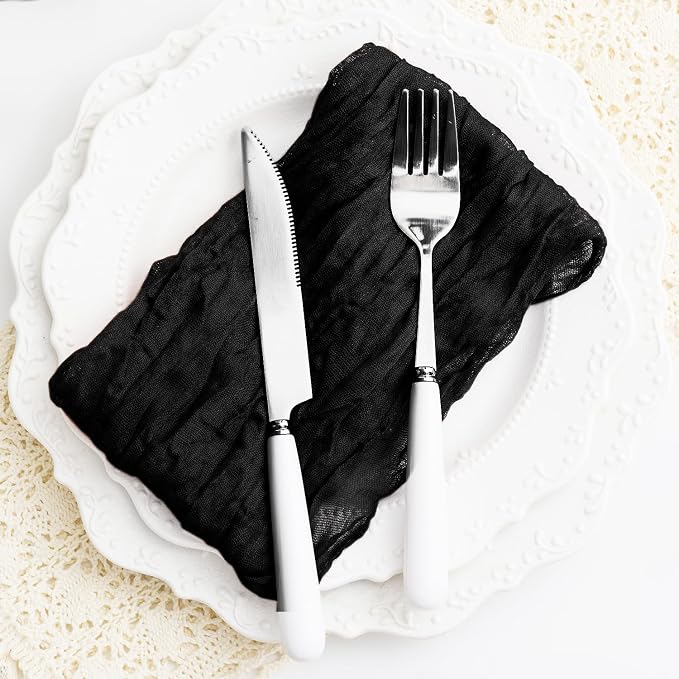 60 Pack Black Cheesecloth Napkins Washable 21x21 Inches Black Cloth Napkins Set of 60 Dinner Table Napkins for Wedding Rustic Boho Cotton Gauze Summer Bridal Baby Shower Party Table Decor - Image 6