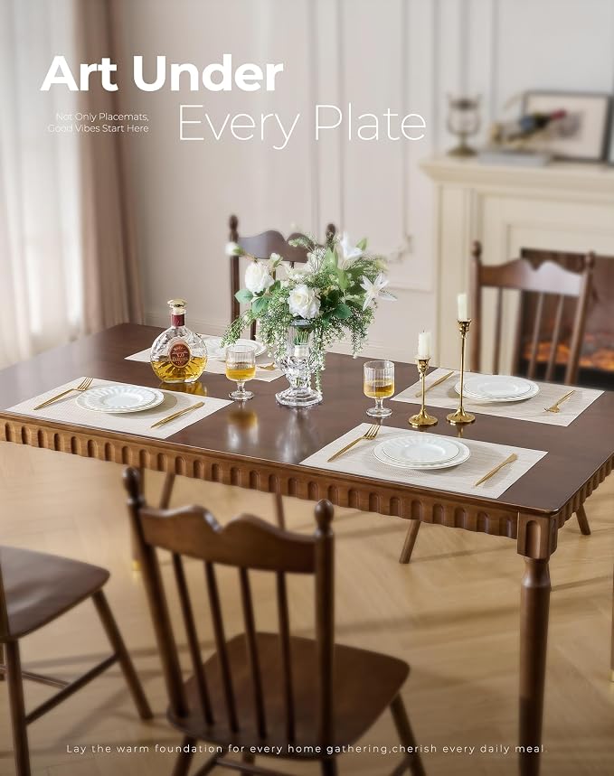 Leetaltree Beige White Placemats Set of 20 - Heat Resistant Non-Slip Place mats for Dining Table, Washable Durable PVC Vinyl Woven Table Mats(Beige White, 20) - Image 2