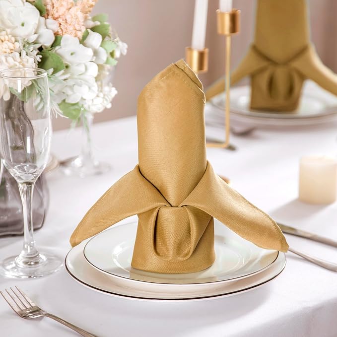 Bailarina Cloth Napkins Set of 80,17x17 inches Dinner Napkins Cloth Washable,Polyester Square Table Cloth Napkin Bulk with Hemmed Edges Ideal for Banquets, Parties and Weddings-Gold - Image 3