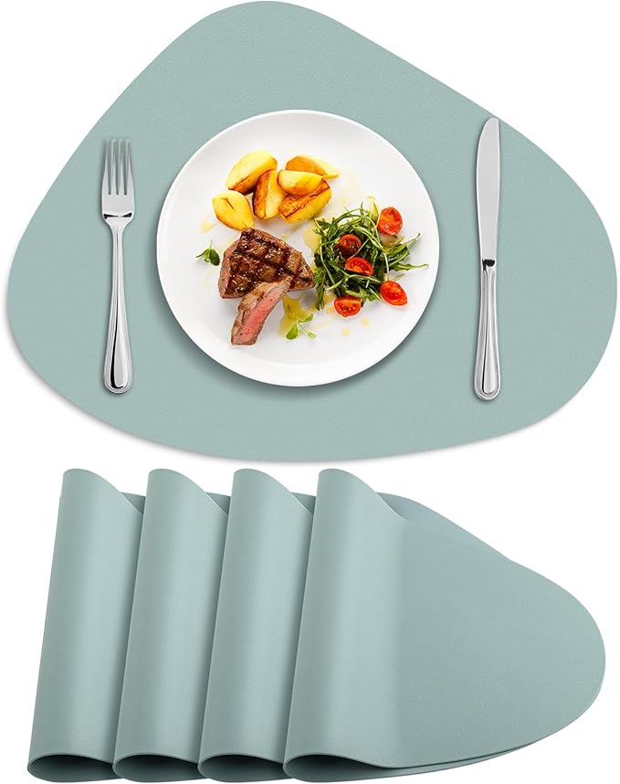 Faux Leather Placemats Set of 4, Wipeable & Washable Table Mats | Waterproof, Heat-Resistant & Easy to Clean Round Place Mats for Dining & Kitchen, 17''x13'', Aqua Green by Delicateandelegantplacemats