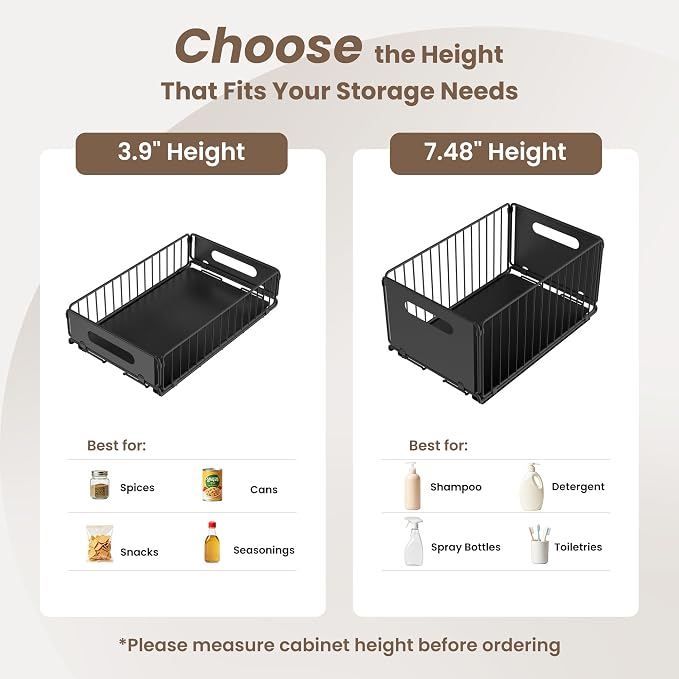 4 Pack Pull Out Cabinet Organizer, Heavy Duty Slide Out Drawer with No Drill Adhesive or Screw Mount, Carbon Steel Roll Out Shelf for Kitchen Cabinet, Pantry & Bathroom Storage - Image 3