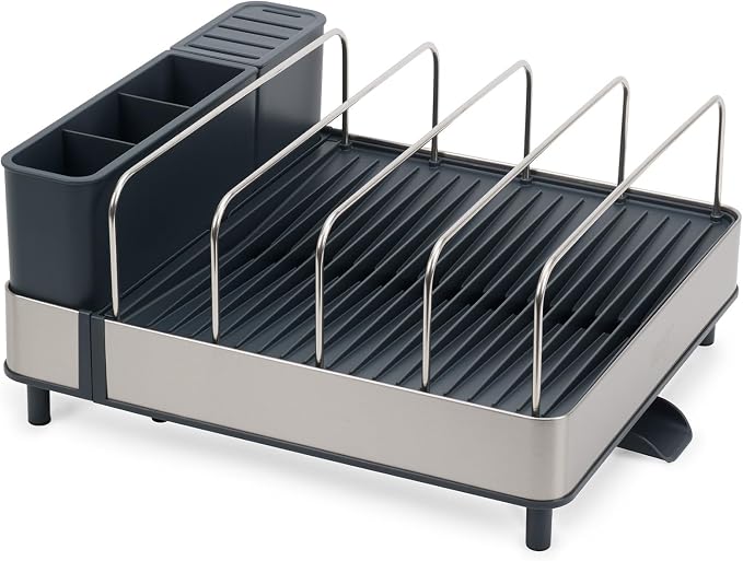 Joseph Joseph Extend Max Steel Expanding Dish Drying Rack, high Capacity for Large Items, Cutlery and Knife Holder, Swivel Draining Spout, Stainless Steel - Image 2
