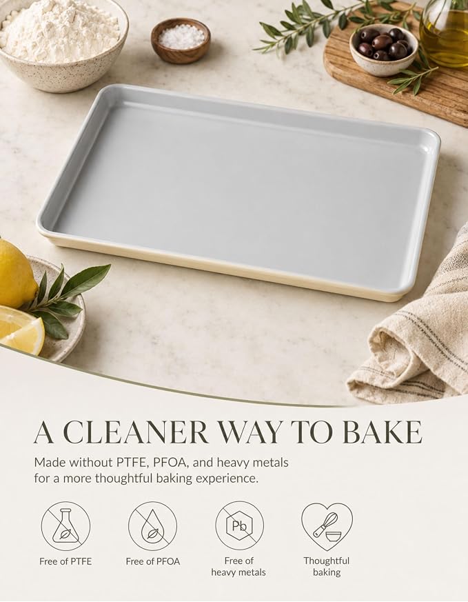 Ceramic Baking Sheet Half Size 17"x11" - Heavy Duty 0.6mm Aluminized Steel Pan, KFCC Ceramic Coating Nonstick Cookie Sheet, Oven Safe to 550°F, Rustproof & Warp Resistant Baking Tray - Image 3