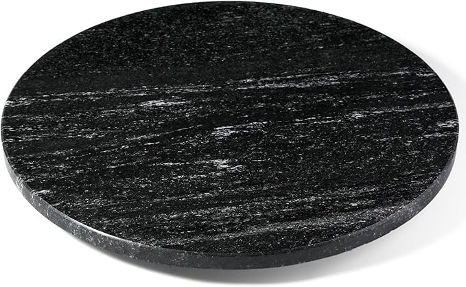 16'' Marble Lazy Susan for Kitchen, Black Marble Turntable for Dinning, Stone Lazy Susan Organizer for Cabinet, Serving Rotation Spinning Tabletop Organizer Swiveling by Koville