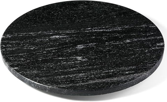 16'' Marble Lazy Susan for Kitchen, Black Marble Turntable for Dinning, Stone Lazy Susan Organizer for Cabinet, Serving Rotation Spinning Tabletop Organizer Swiveling by Koville
