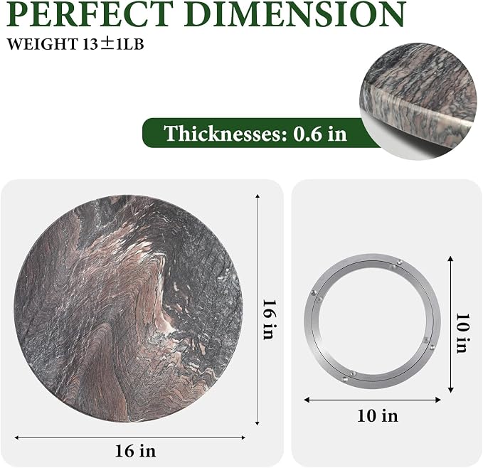 16'' Luxurious Natural Marble Lazy Susan Marble Turntable for Kitchen Dinning, Lazy Susans Organizer for Cabinet, Serving Rotation Spinning Tabletop Organizer Swiveling, Spice Rack Storage - Image 2
