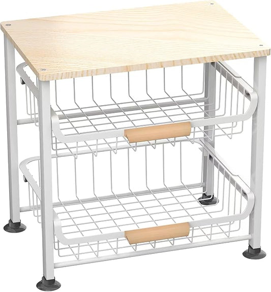 NiuYichee 3-Layer Kitchen Fruit Storage Basket Snack Rack, countertop Storage Rack, Stackable Storage Rack with Desktop, Pull-Out Hollow Metal Storage Basket with Handle, Kitchen Organizers & Storage by NiuYichee