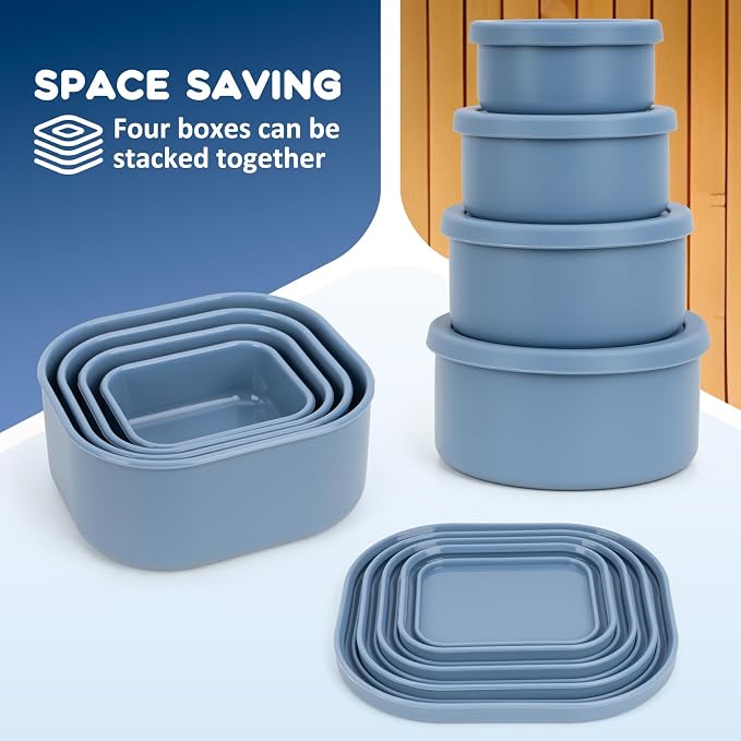 8PCS Silicone Food Storage Containers with Lids,10oz to 51oz,Reusable Leakproof Nesting & Stackable Bento Lunch Box,Microwave Freezer Dishwasher Oven Safe Meal Prep Containers,BPA Free, Slate Blue - Image 3